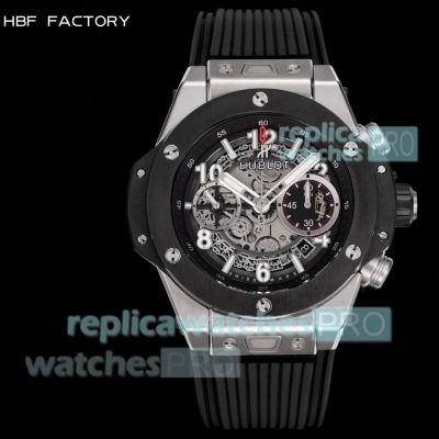 HBF Swiss Clone Hublot Big Bang Unico 45mm Skeleton Dial Men's HUB1242 Automatic Watch 